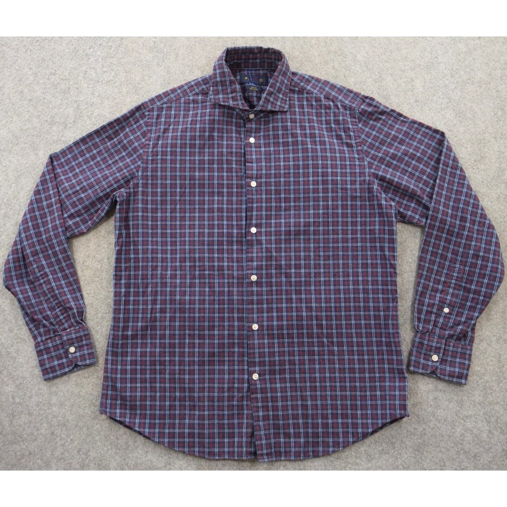 Piombo Shirt Mens Large Blue Red Button Up Twill Checks Long Sleeve